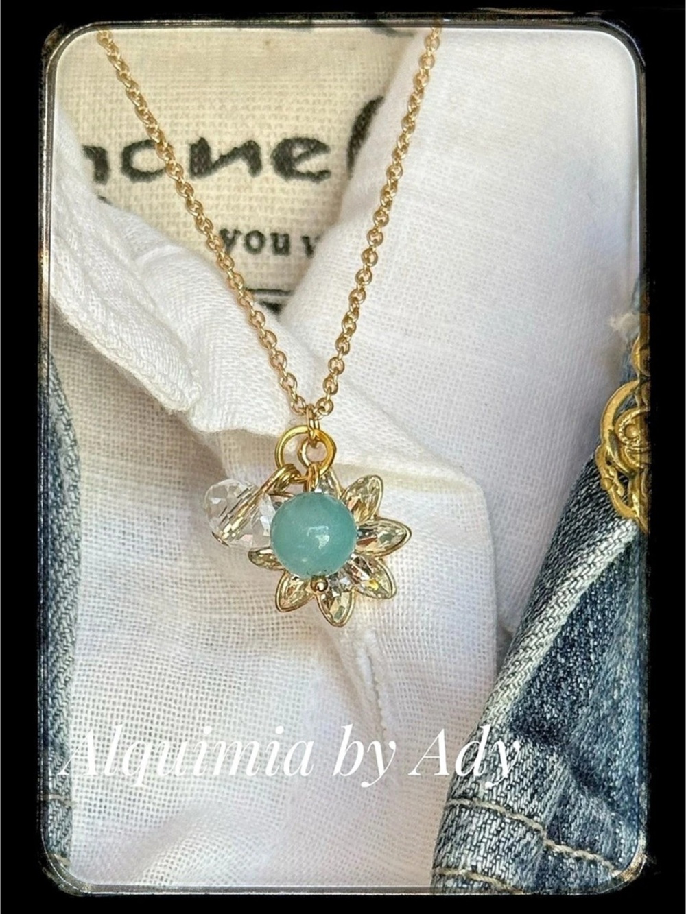 Floral Green Pendant Necklace + Aquamarine